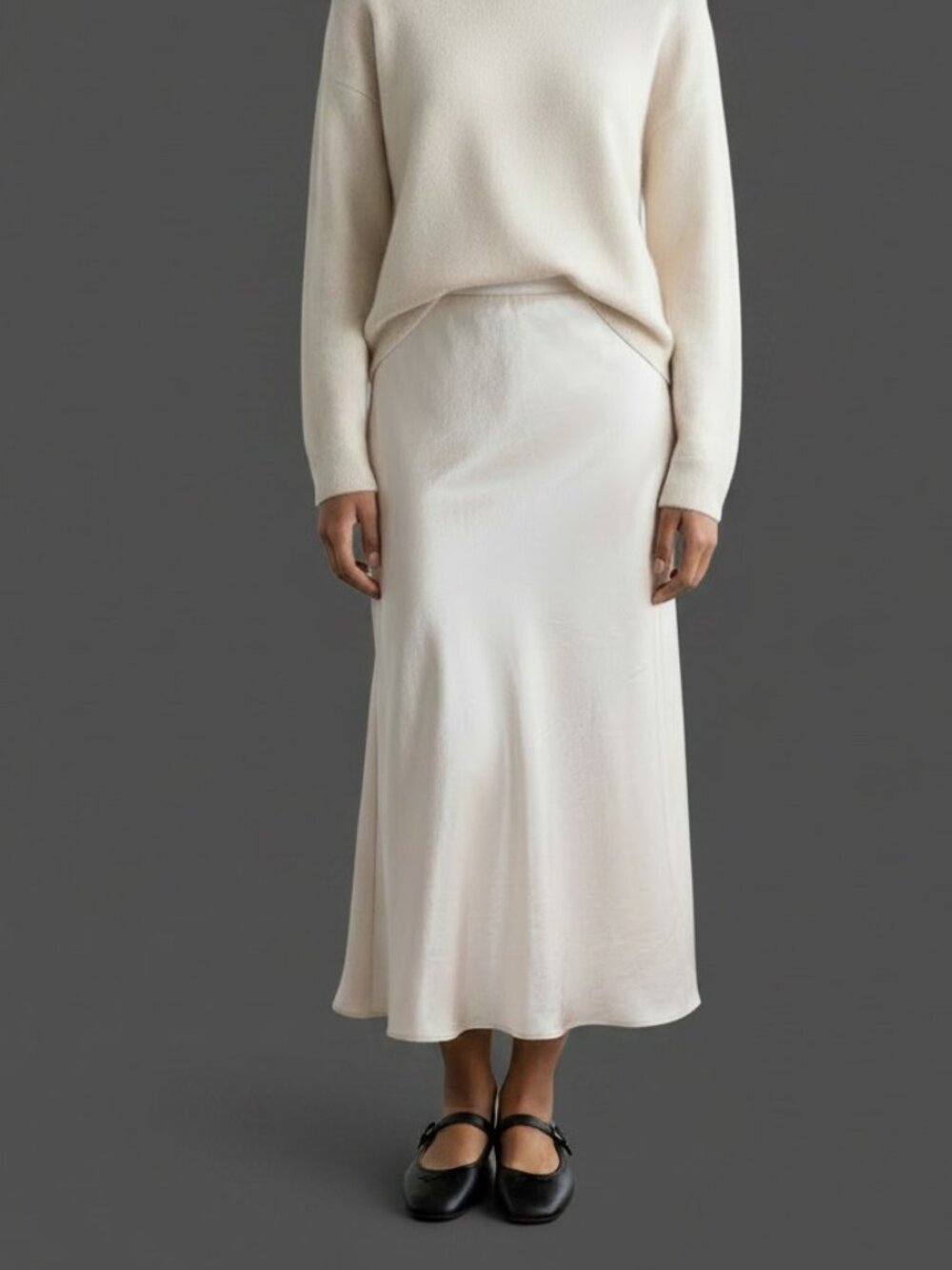 Aritzia Babaton Skirt Midi Satin Beige Ivory Minimalist (10)